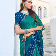 Laxmipati Rang Birangi Blue Silk Blend Geometric Printed Saree