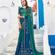 Laxmipati Rang Birangi Blue Silk Blend Geometric Printed Saree