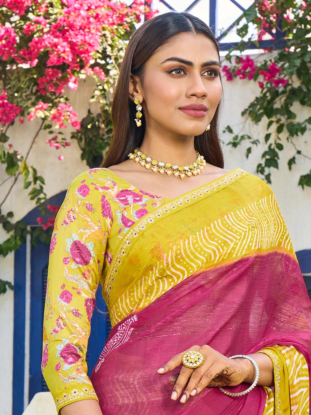 Laxmipati Rang Birangi Pink Silk Floral Printed Saree