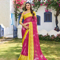 Red chiffon floral print saree