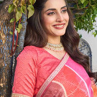 Laxmipati Rang Birangi Pink Chiffon Geometric Printed Saree