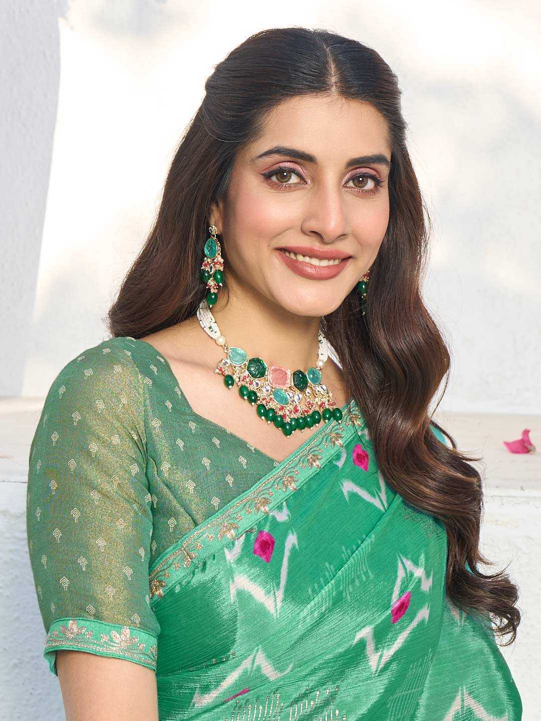 Laxmipati Rang Birangi Green Silk Blend Geometric Printed Saree