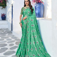 Green silk blend geometric printed saree