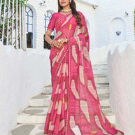 Pink chiffon abstract printed saree