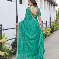 Green silk blend geometric designer saree