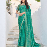 Green silk blend geometric designer saree