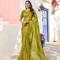 green silk blend geometric printed saree