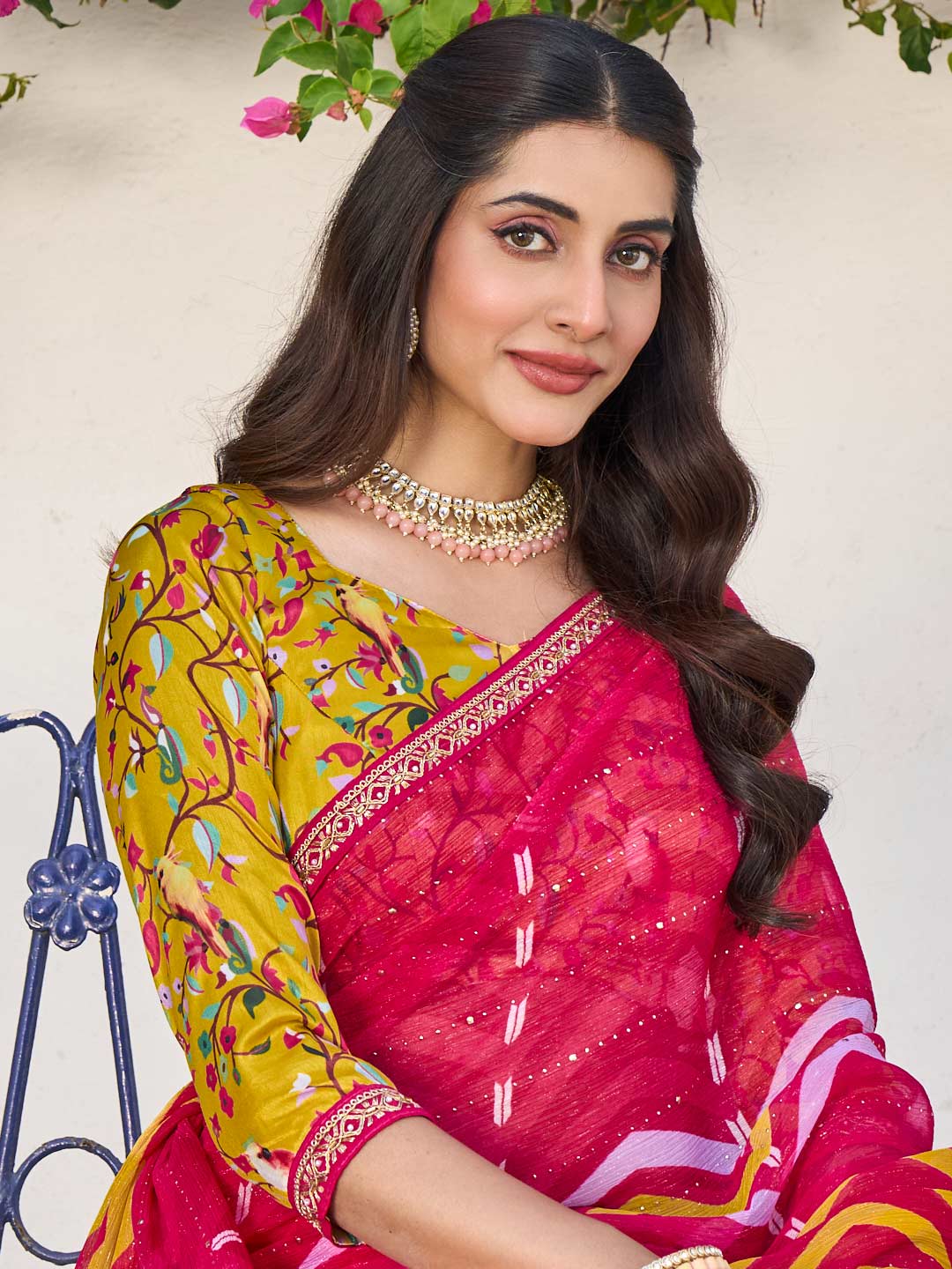 Laxmipati Rang Birangi Pink Chiffon Geometric Printed Saree