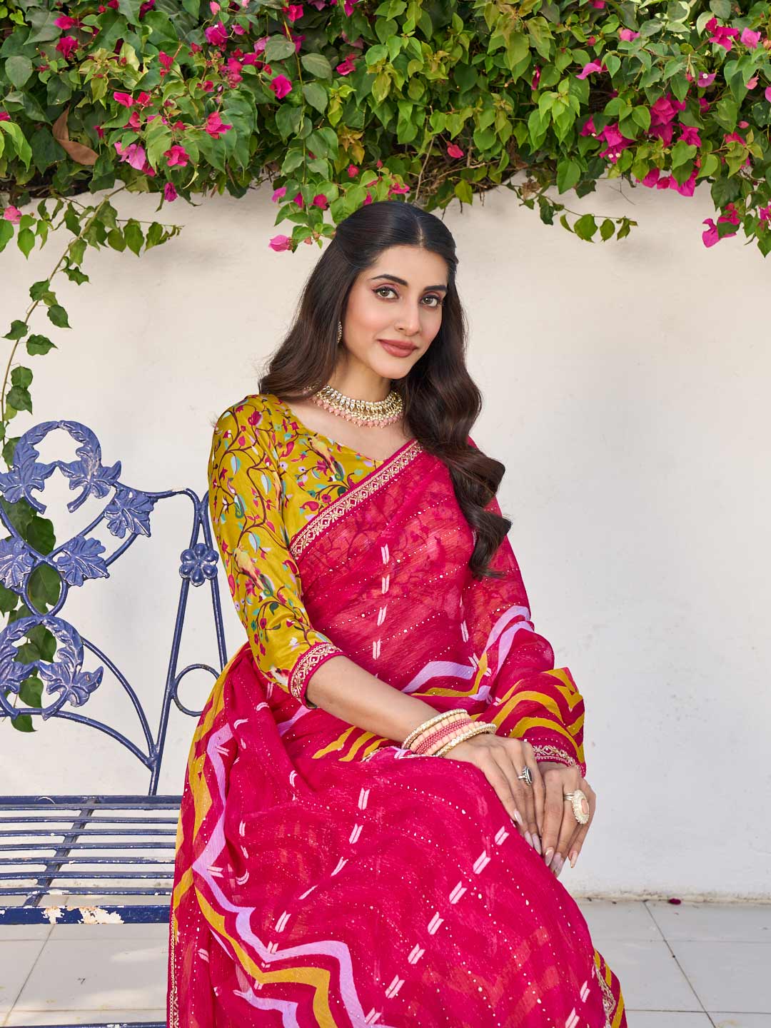 Laxmipati Rang Birangi Pink Chiffon Geometric Printed Saree