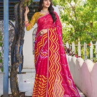 Pink chiffon geometric printed saree 