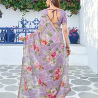 Purple chiffon floral printed saree 