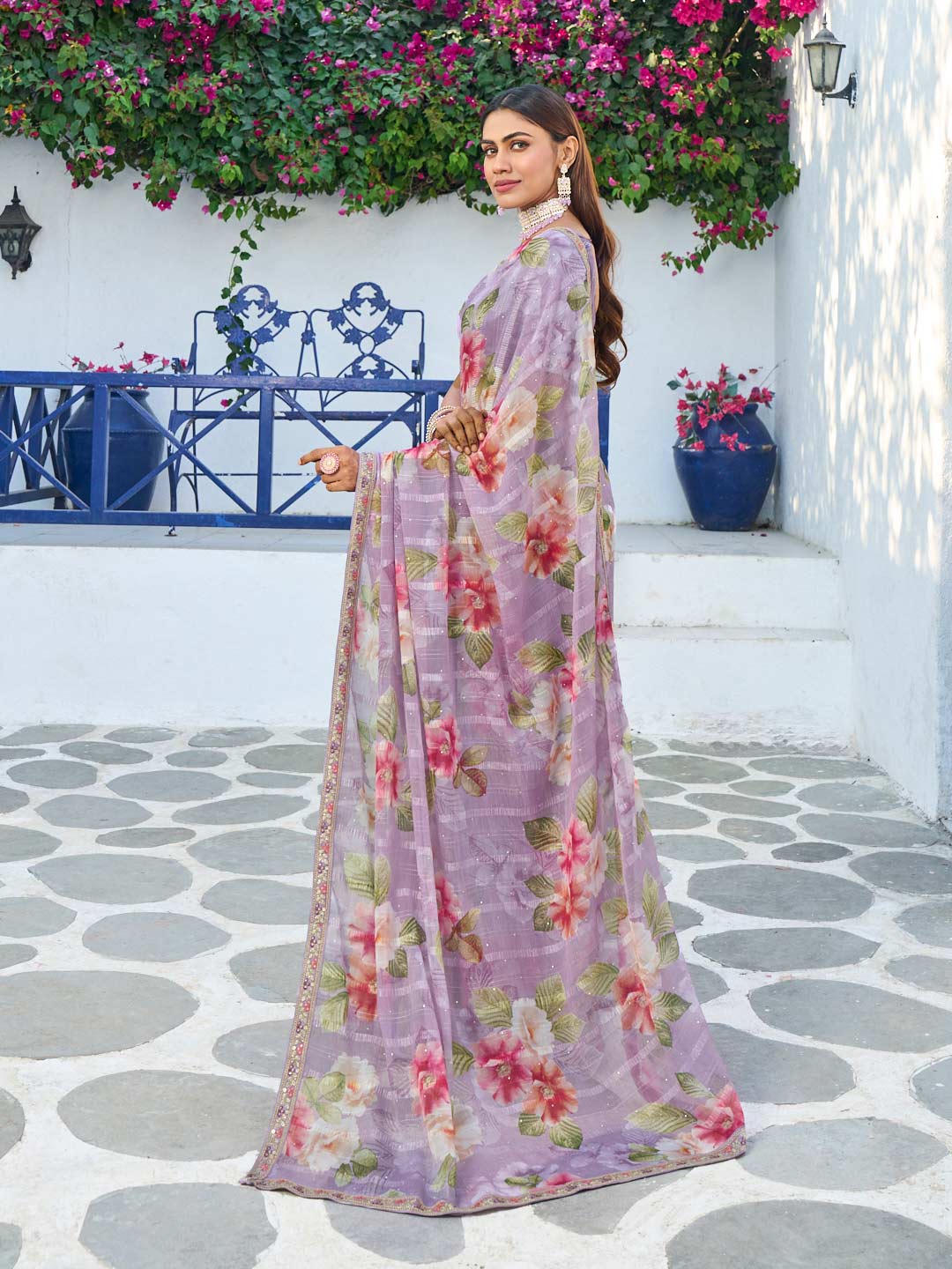 soft pastel floral designer saree