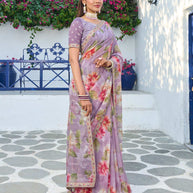 Purple chiffon floral printed saree