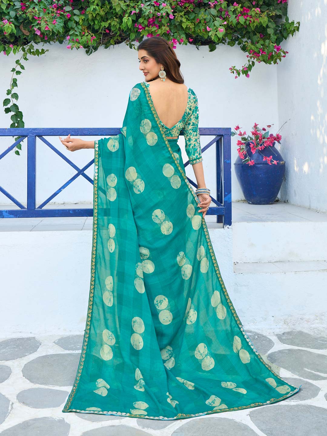 Laxmipati Rang Birangi Blue Silk Blend Geometric Printed Saree