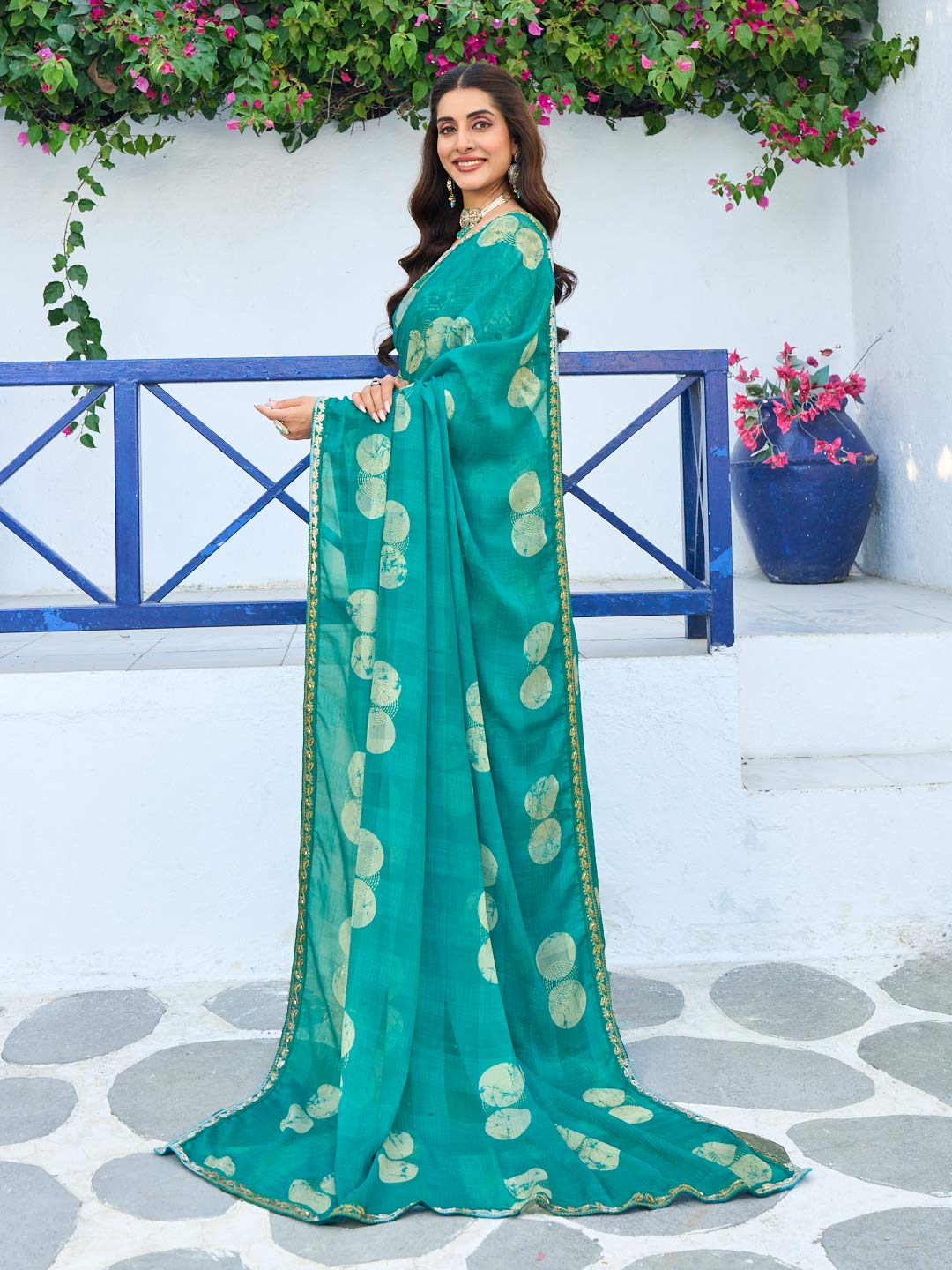 Laxmipati Rang Birangi Blue Silk Blend Geometric Printed Saree