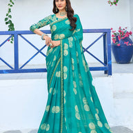 blue silk blend geometric printed saree