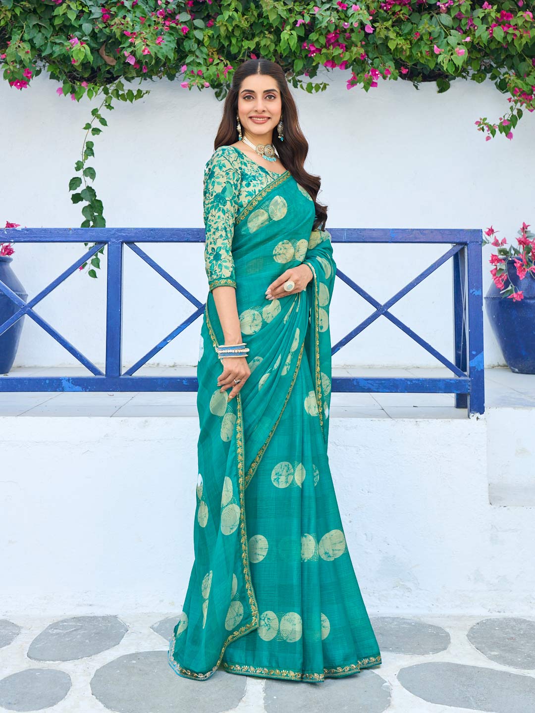 Laxmipati Rang Birangi Blue Silk Blend Geometric Printed Saree