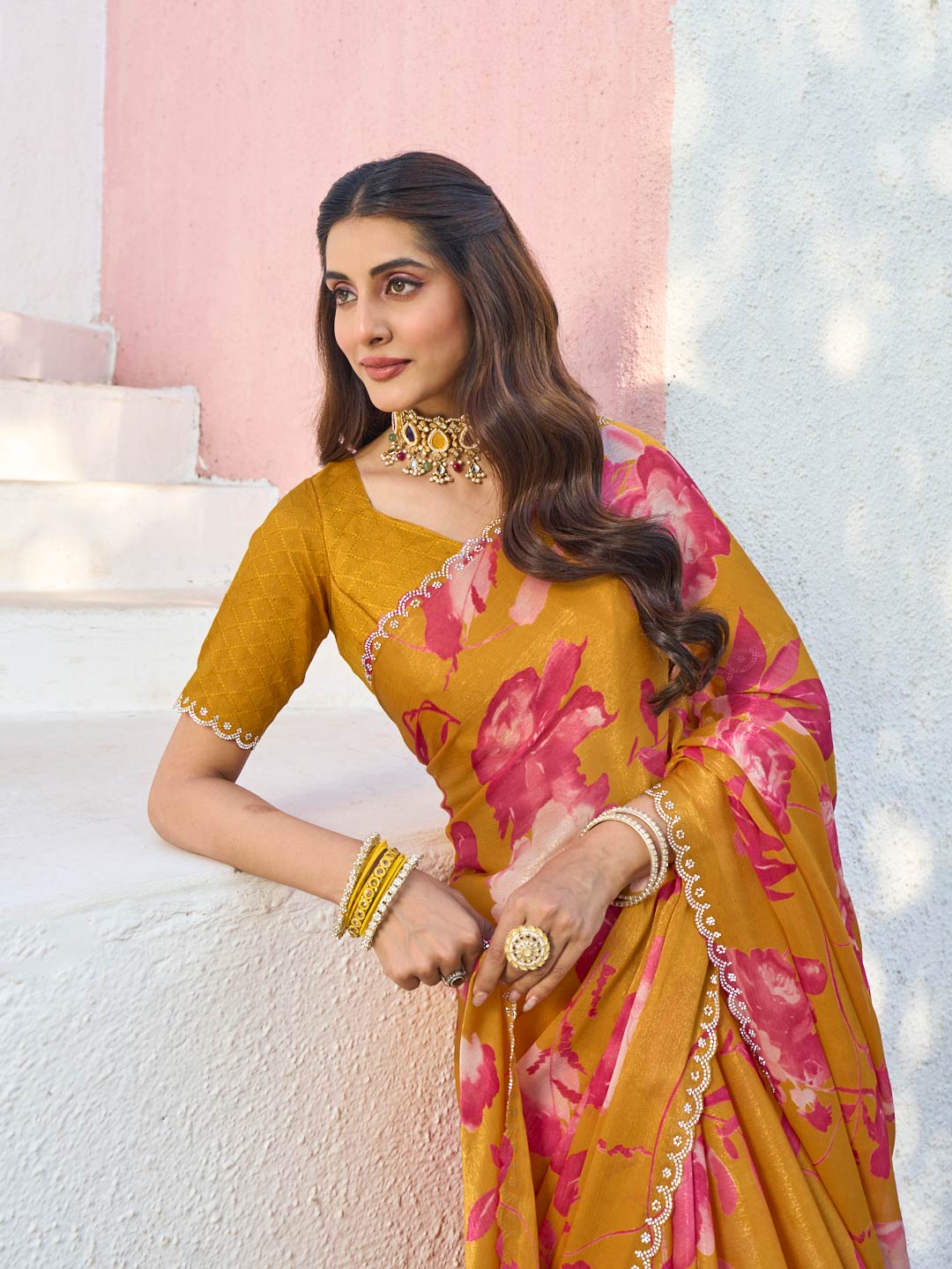 party wear floral saree