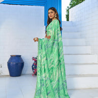 Laxmipati Rang Birangi Green Silk Blend Floral Printed Saree