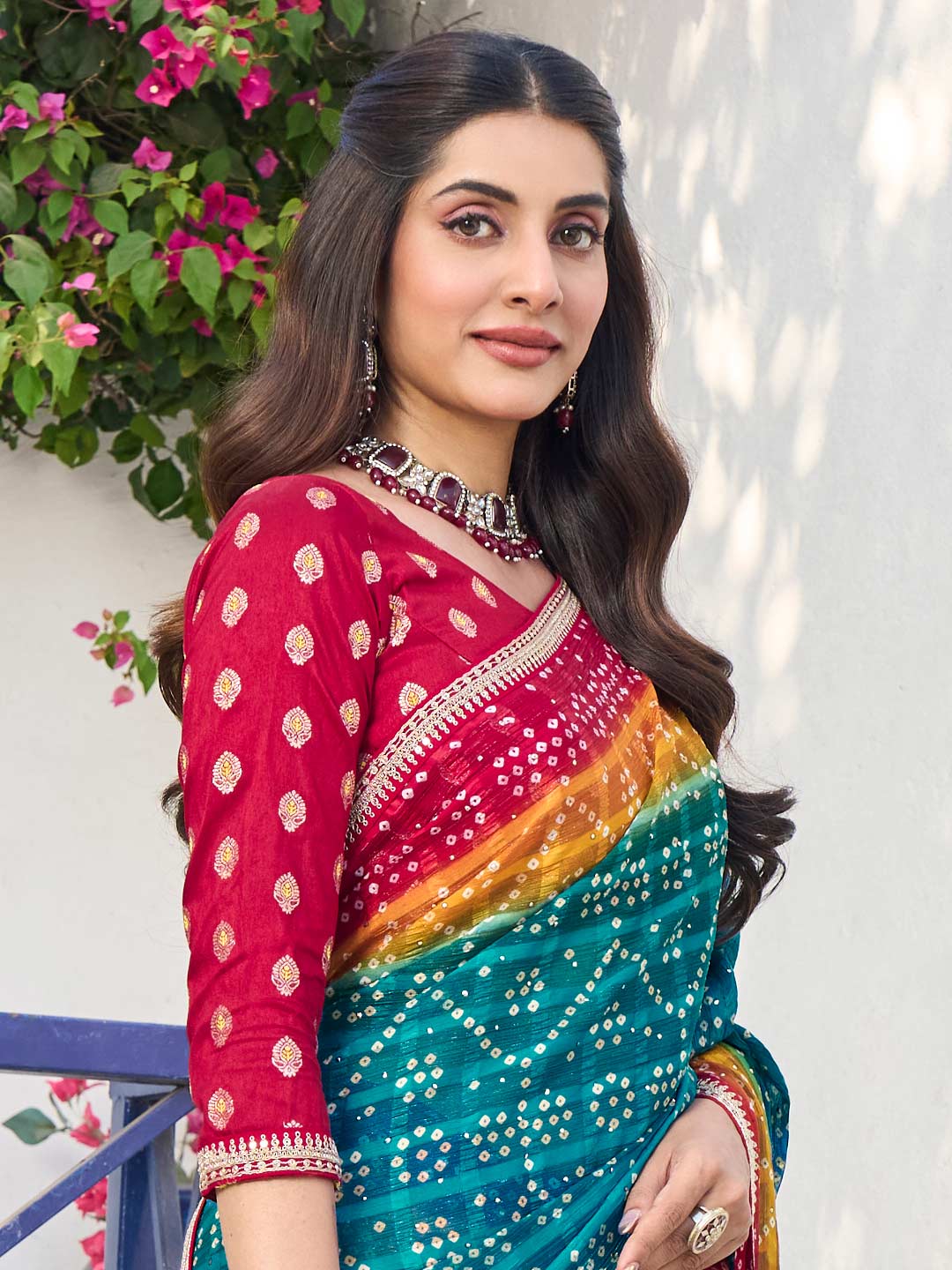 Laxmipati Rang Birangi Blue Chiffon Bandhani Printed Saree