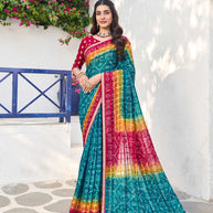 Blue chiffon bandhani printed saree 