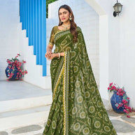 Green georgette floral printed saree