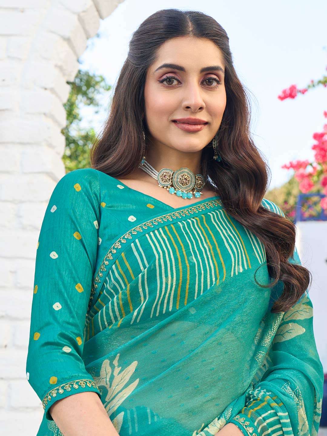 Laxmipati Rang Birangi Blue Chiffon Floral Printed Saree