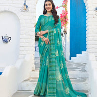 blue chiffon floral printed saree 