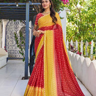 Red silk blend bandhani printed saree