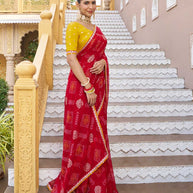 Red festive bandhani saree