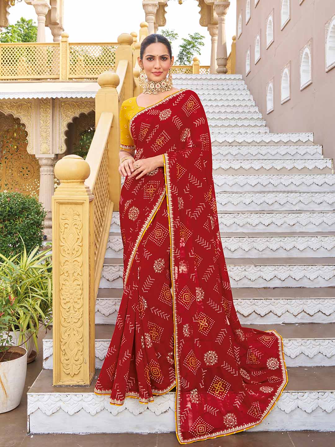 Red bandhani saree