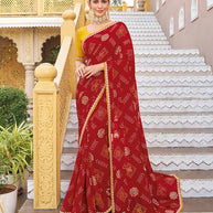 Red bandhani saree