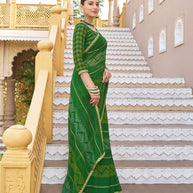 Laxmipati Chanderi Green Georgette Bandhani Printed Saree