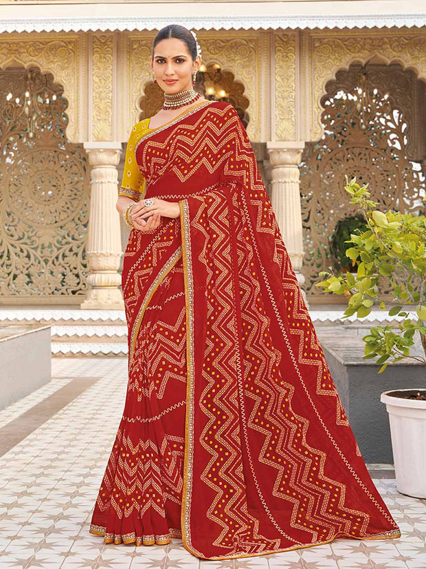 Red bandhani georgette saree
