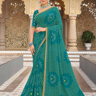 blue colour bandhani saree