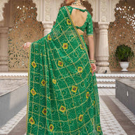 Laxmipati Chanderi Green Georgette Bandhani Printed Saree
