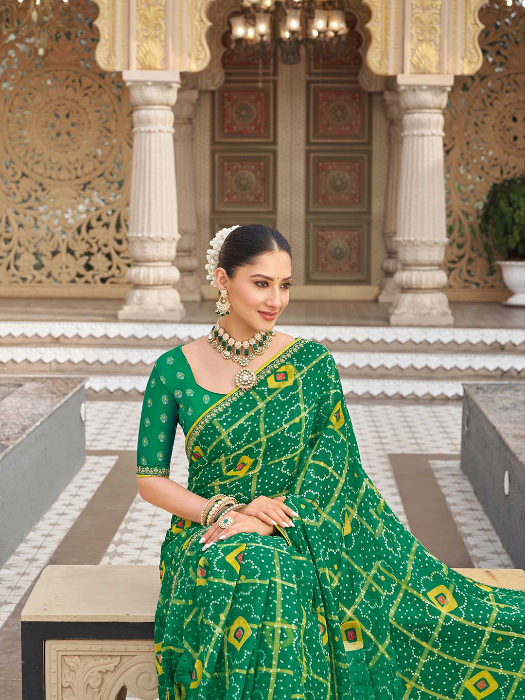 Green festive designer saree