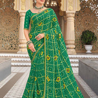 Green bandhani georgette saree