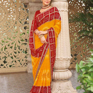 Mustard bandhani print saree