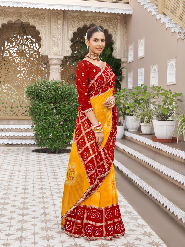 Mustard festive georgette saree