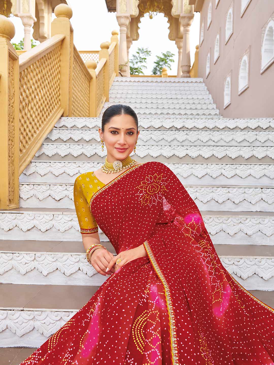 Red festive wear saree