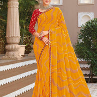 Mustard bandhani georgette saree