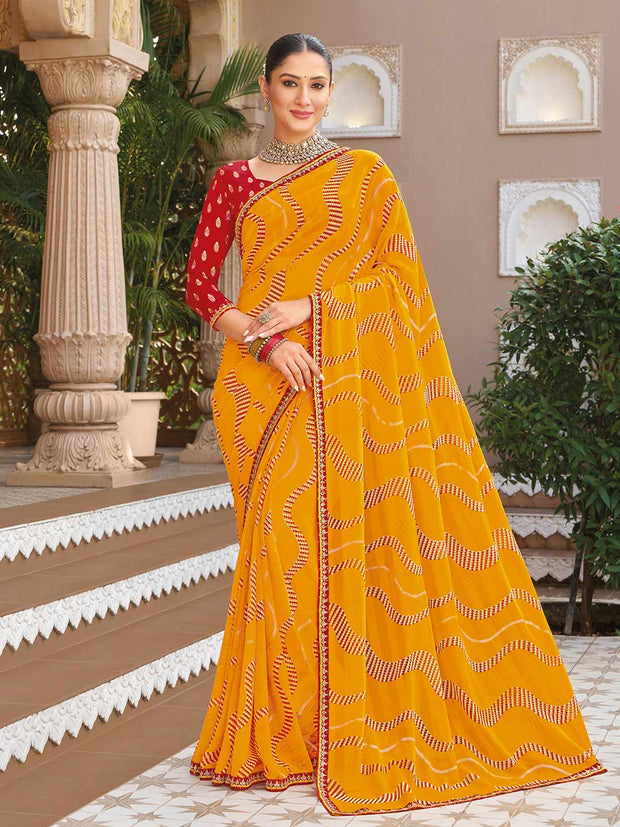 Mustard bandhani georgette saree