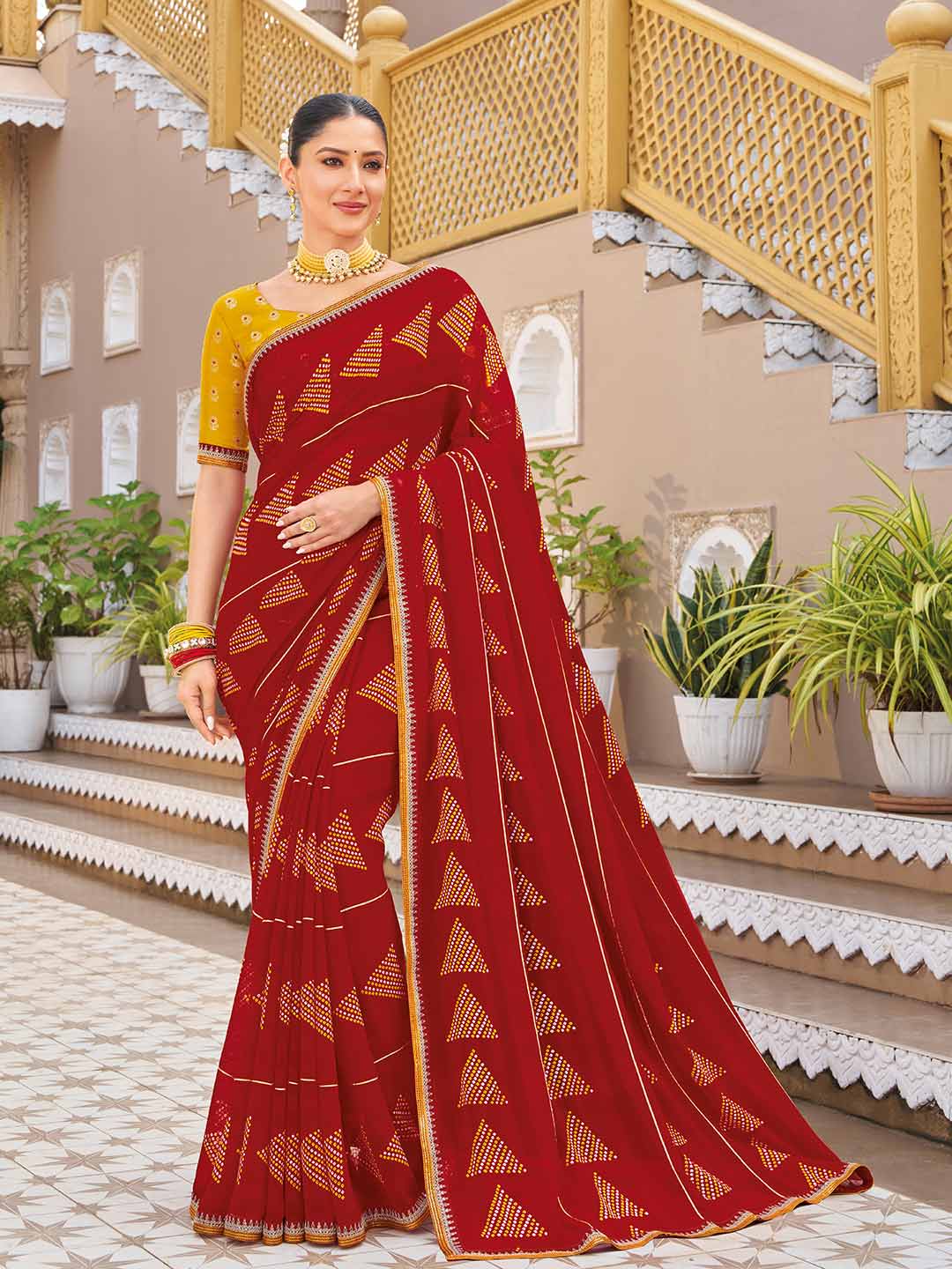 Maroon bandhani print saree