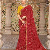 Red bandhani saree