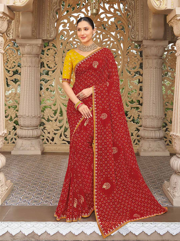 Red bandhani saree