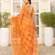 Orange embroidered chiffon saree