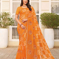Orange embroidered chiffon saree 