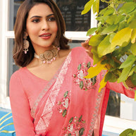 Pink embroidered chiffon saree 