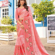 Pink embroidered chiffon saree
